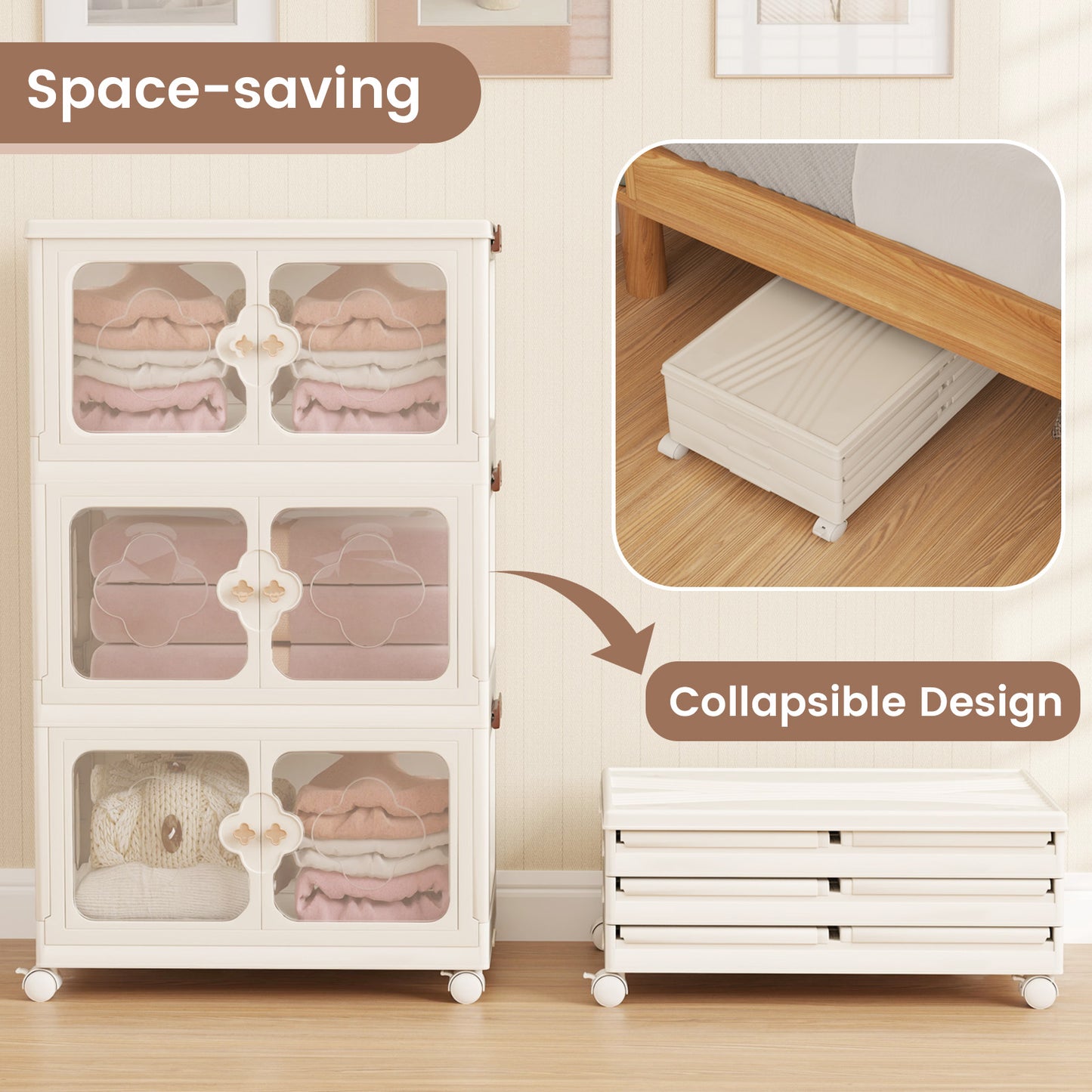 3-Tier Stackable Storage Bins with Lid 159L Closet Storage Organizer-White