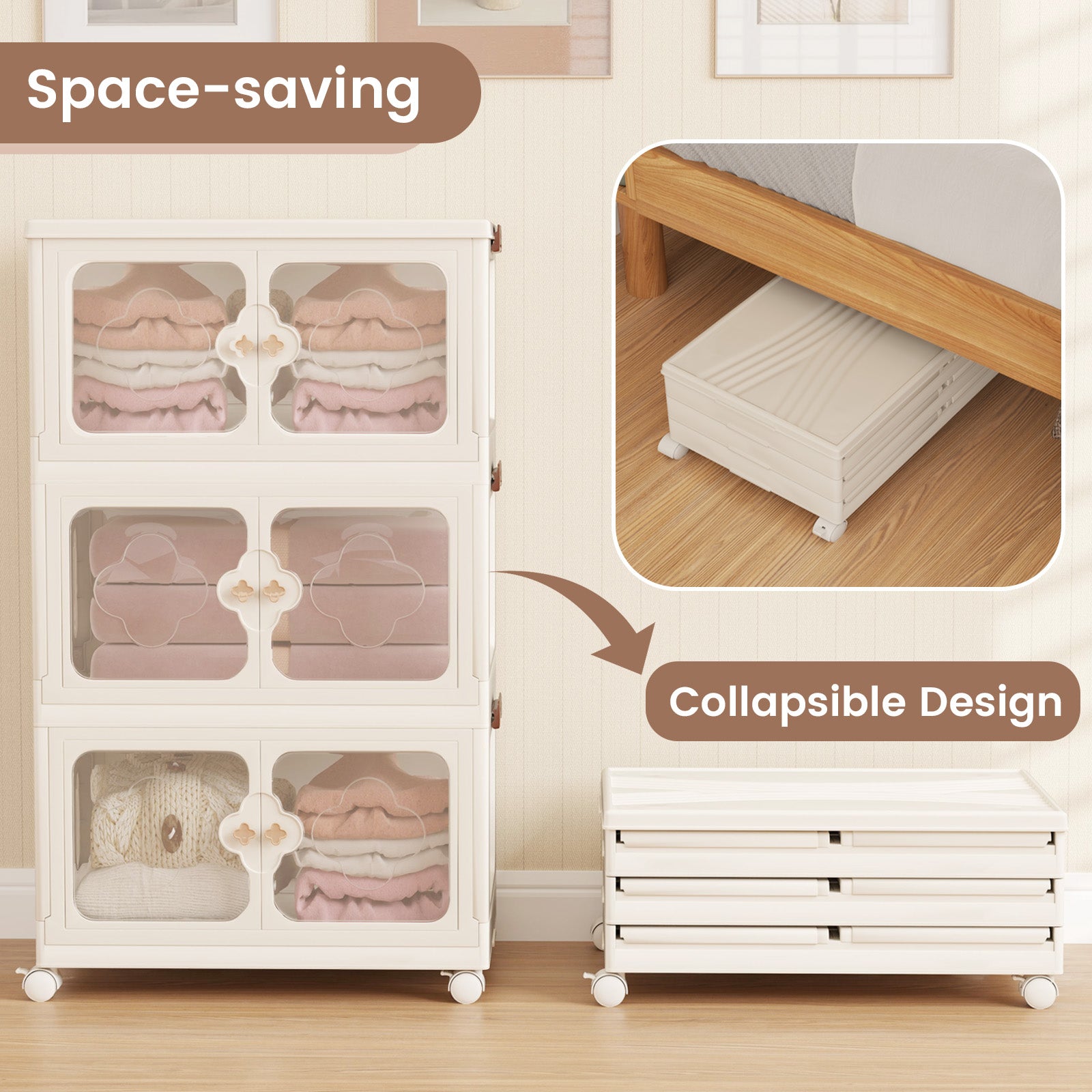 3-Tier Stackable Storage Bins with Lid 159L Closet Storage Organizer-White