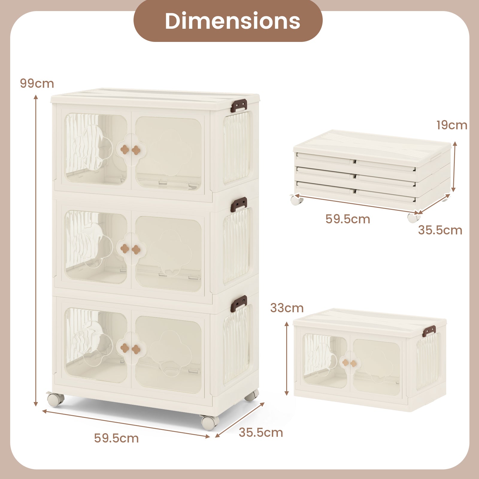 3-Tier Stackable Storage Bins with Lid 159L Closet Storage Organizer-White