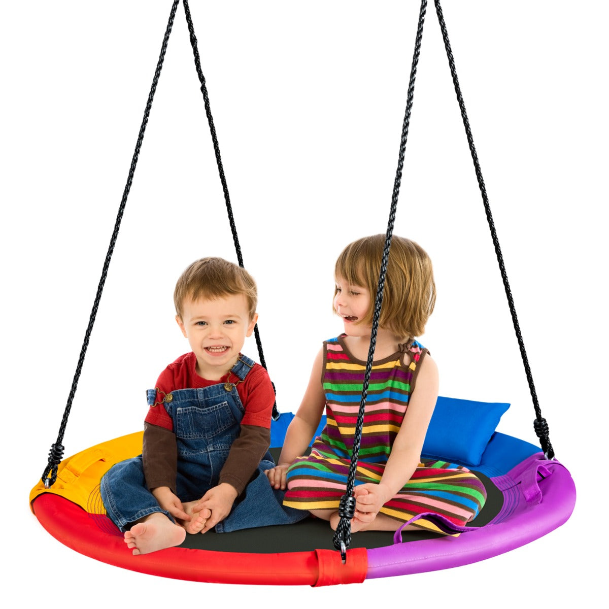 Costway Colorful Saucer Tree Swing Outdoor Round Platform Swing with Pillow for Kids