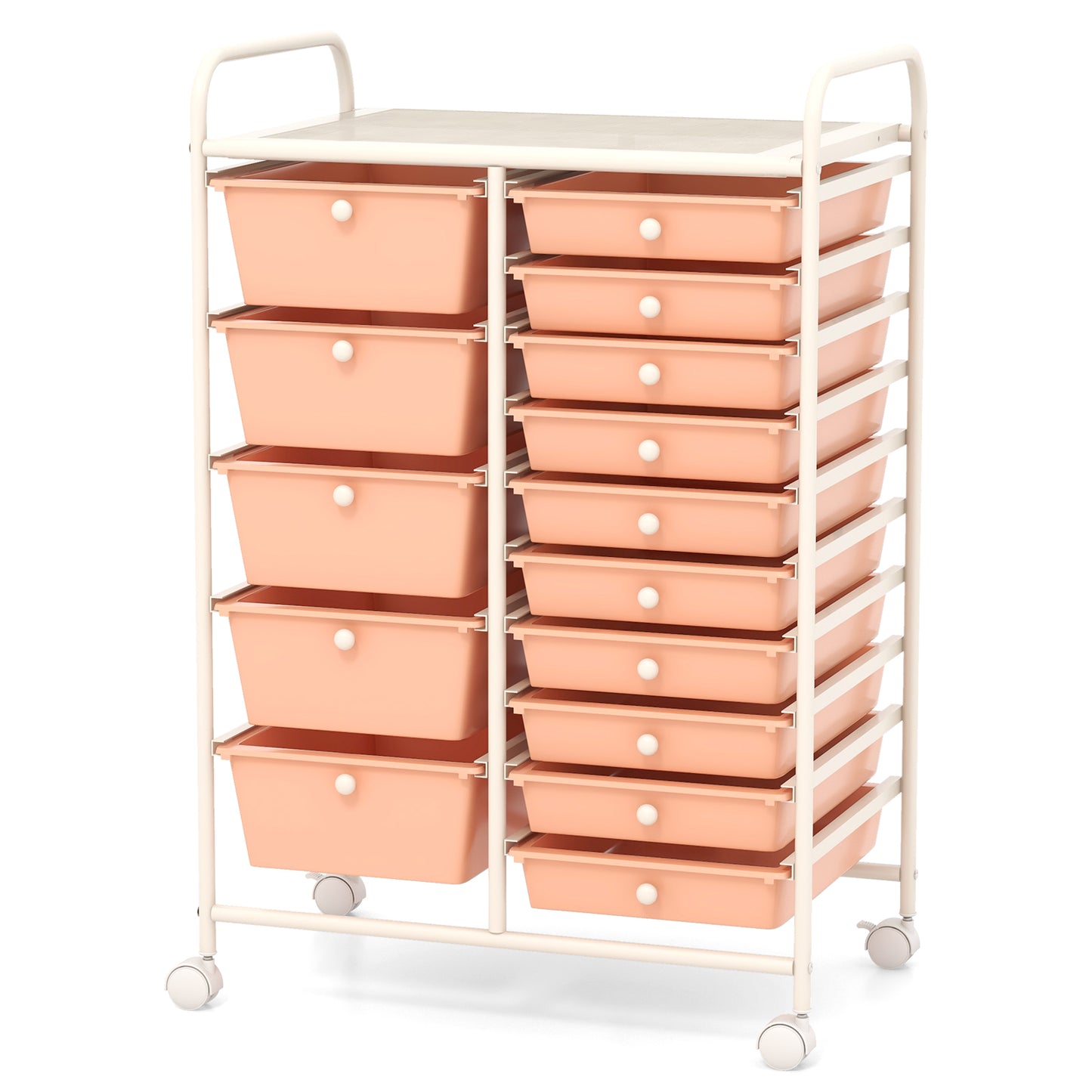 15 Drawer Rolling Storage Cart with Wheels for Home Office-Pink