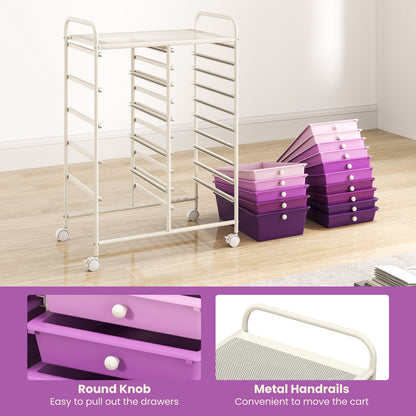 15 Drawer Rolling Storage Cart with Wheels for Home Office-Purple