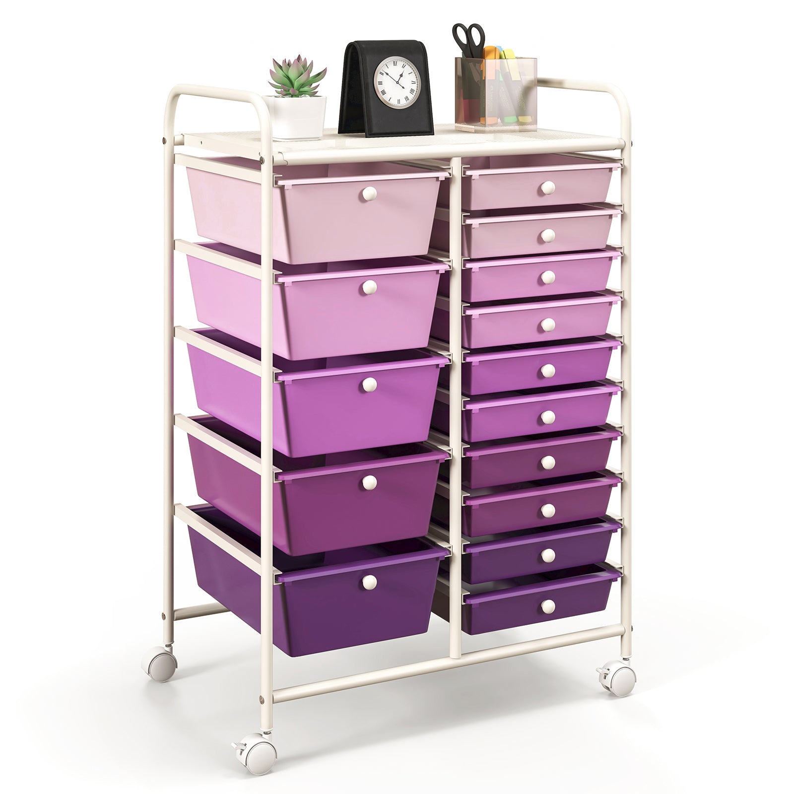 15 Drawer Rolling Storage Cart with Wheels for Home Office-Purple