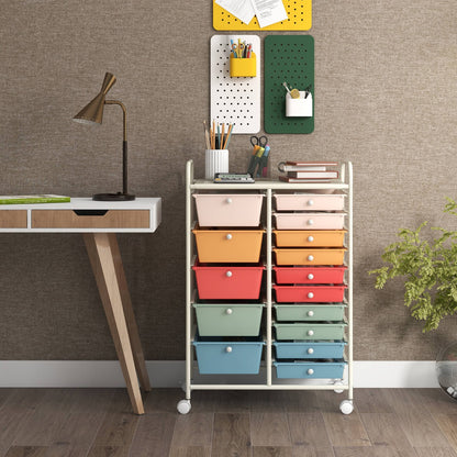 15 Drawer Rolling Storage Cart with Wheels for Home Office-Colourful