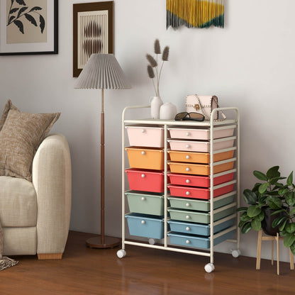 15 Drawer Rolling Storage Cart with Wheels for Home Office-Colourful
