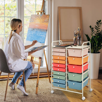 15 Drawer Rolling Storage Cart with Wheels for Home Office-Colourful