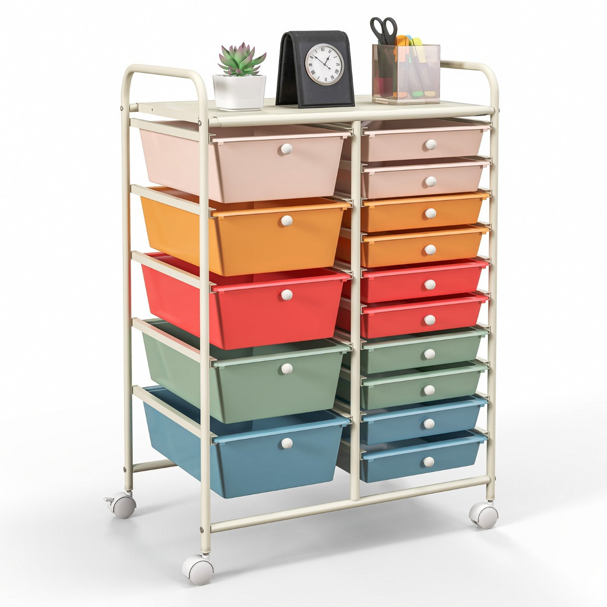 15 Drawer Rolling Storage Cart with Wheels for Home Office-Colourful