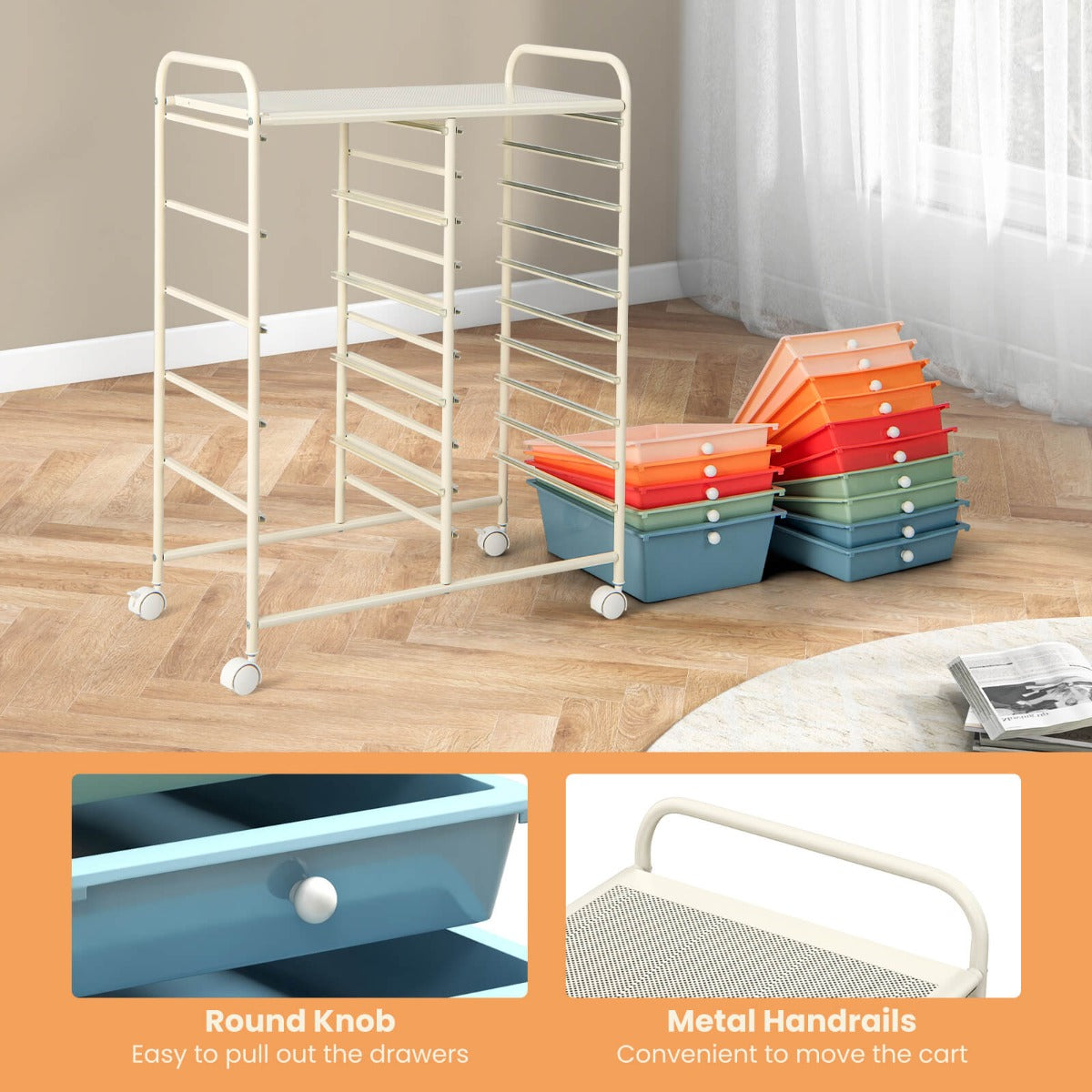 15 Drawer Rolling Storage Cart with Wheels for Home Office-Colourful