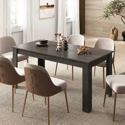 Costway 160 CM Modern Extension Dining Table with Sturdy L-shaped Legs-Grey