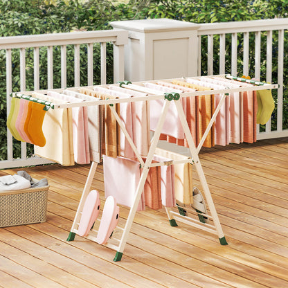 160cm Clothes Drying Rack Foldable Metal Laundry Drying Rack with 18 Drying Rails-Beige