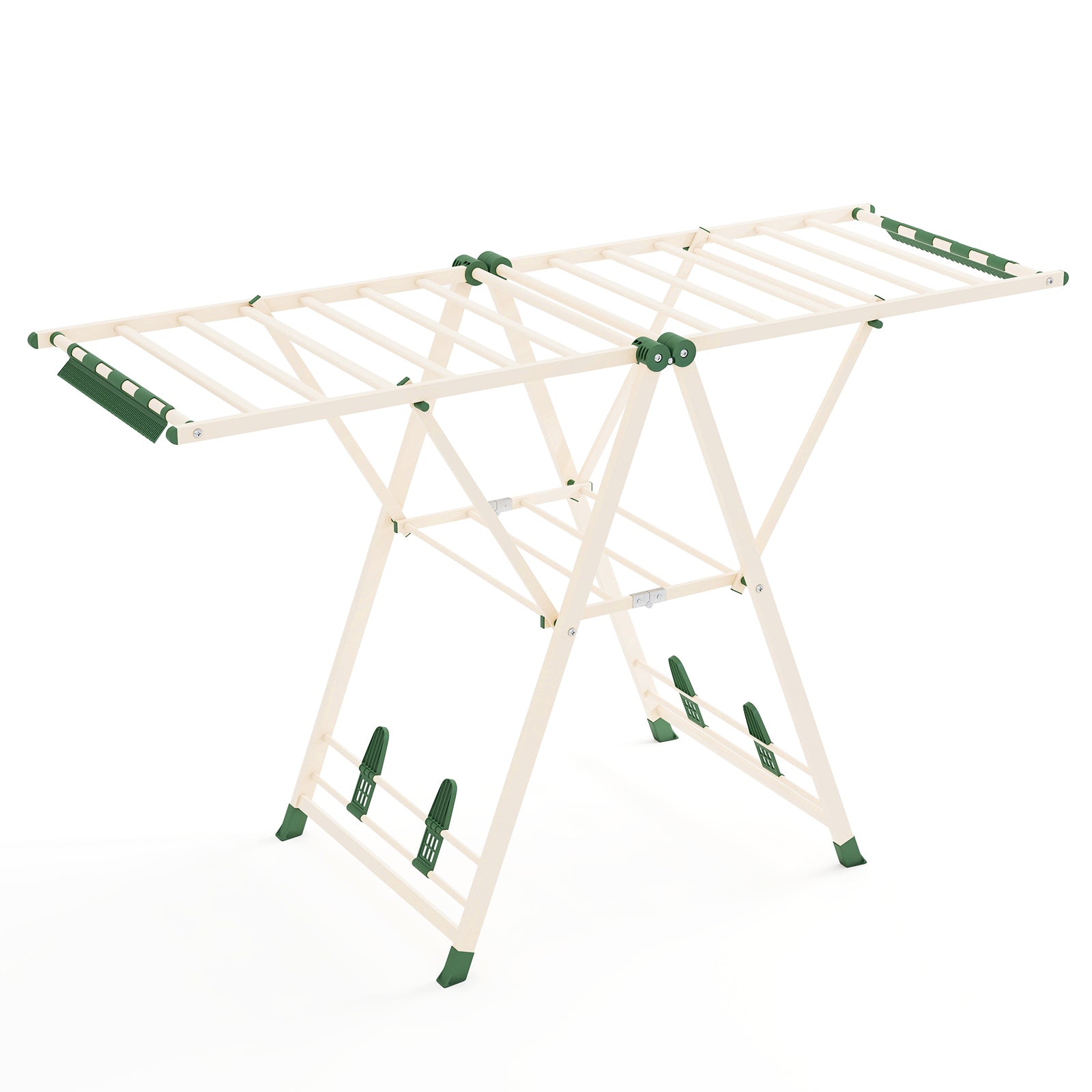 160cm Clothes Drying Rack Foldable Metal Laundry Drying Rack with 18 Drying Rails-Beige
