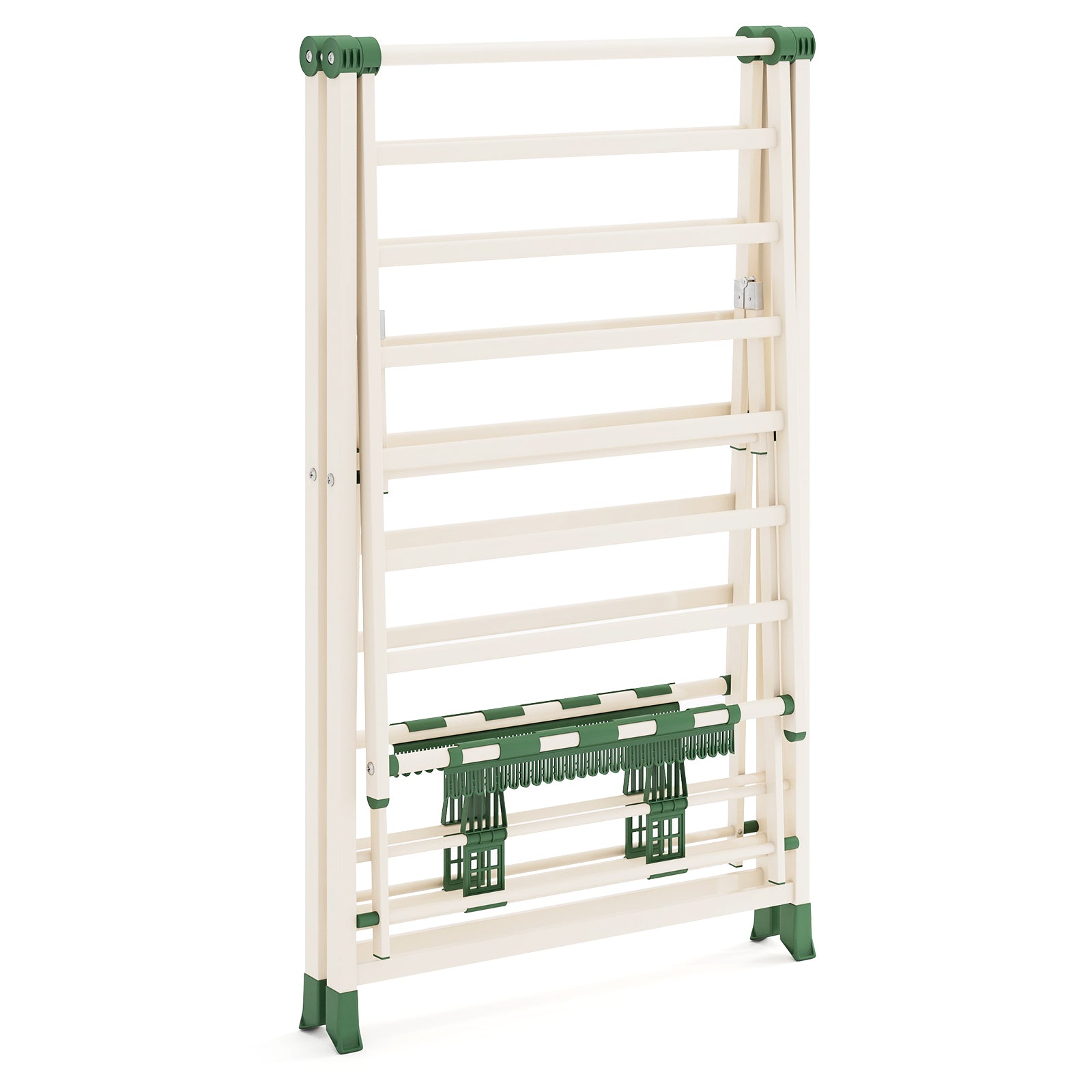 160cm Clothes Drying Rack Foldable Metal Laundry Drying Rack with 18 Drying Rails-Beige
