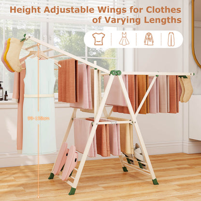 160cm Clothes Drying Rack Foldable Metal Laundry Drying Rack with 18 Drying Rails-Beige