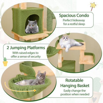 160cm Multi-level Cactus Cat Tree with Sisal Scratching Posts