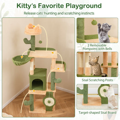 160cm Multi-level Cactus Cat Tree with Sisal Scratching Posts