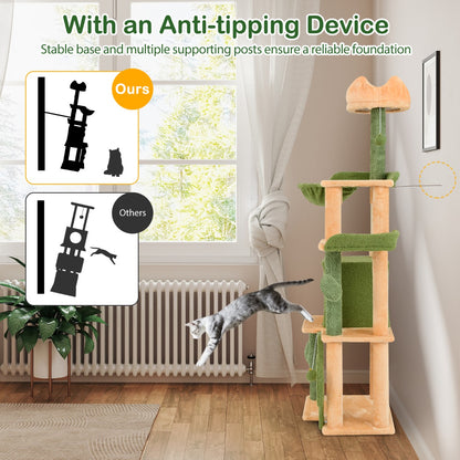 160cm Multi-level Cactus Cat Tree with Sisal Scratching Posts