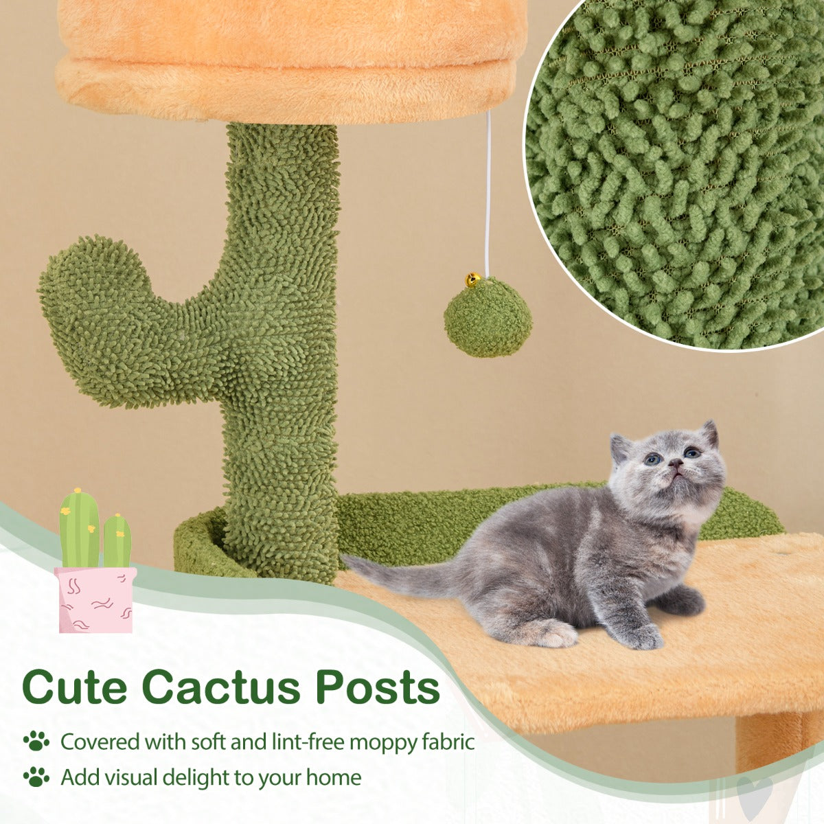 160cm Multi-level Cactus Cat Tree with Sisal Scratching Posts