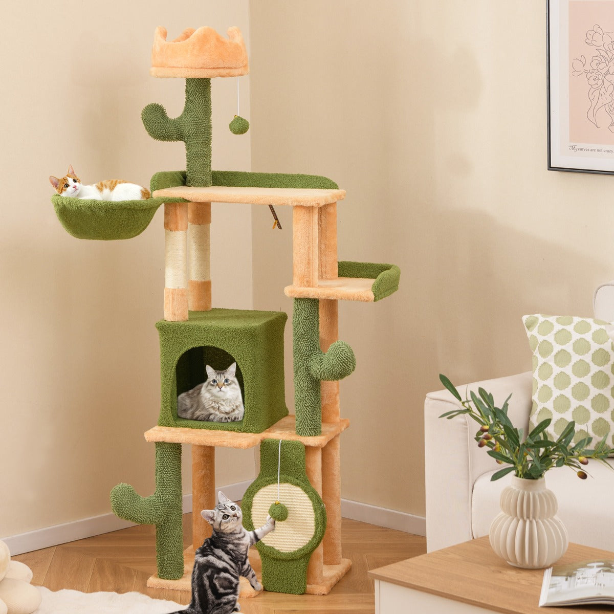 160cm Multi-level Cactus Cat Tree with Sisal Scratching Posts