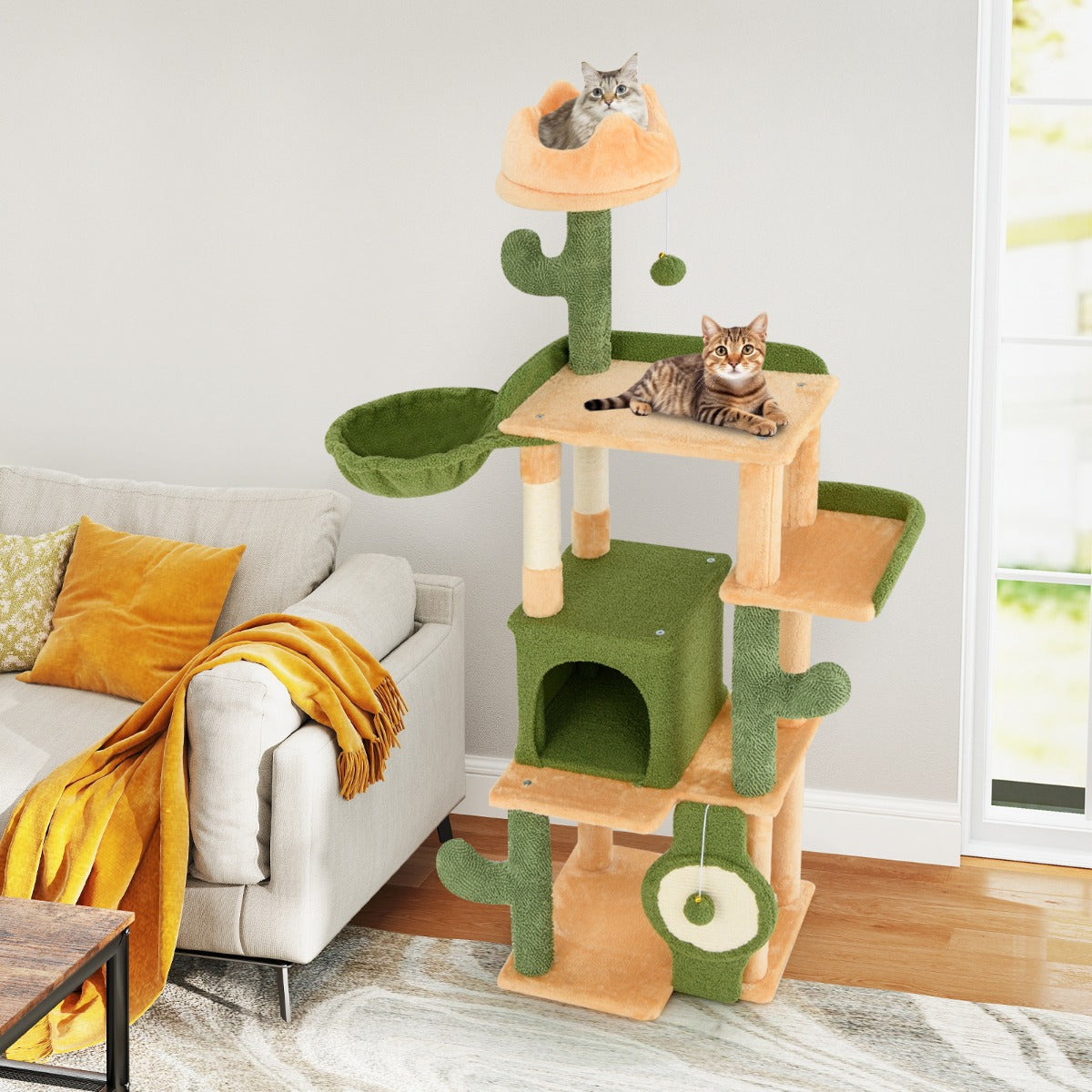 160cm Multi-level Cactus Cat Tree with Sisal Scratching Posts