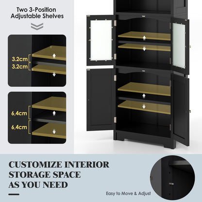 163cm Freestanding Bathroom Cabinet with Adjustable Shelves and 2 Compartments-Black