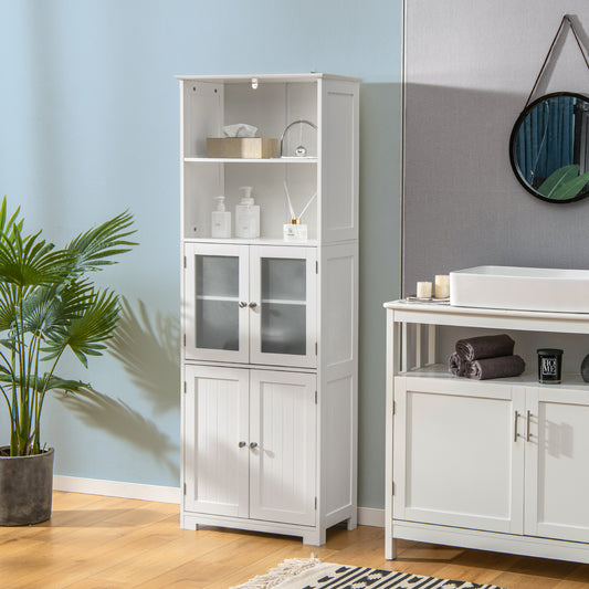 163cm Freestanding Bathroom Cabinet with 2 Compartments and Adjustable Shelves-White