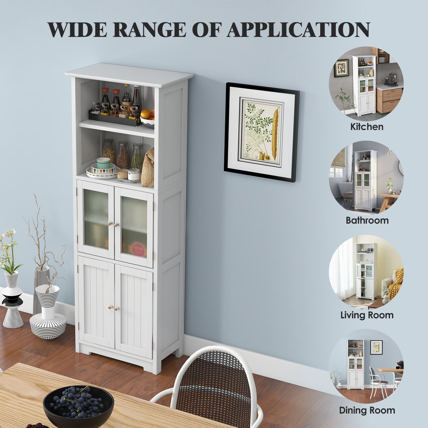 163cm Freestanding Bathroom Cabinet with 2 Compartments and Adjustable Shelves-White