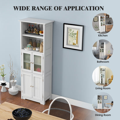 163cm Freestanding Bathroom Cabinet with 2 Compartments and Adjustable Shelves-White