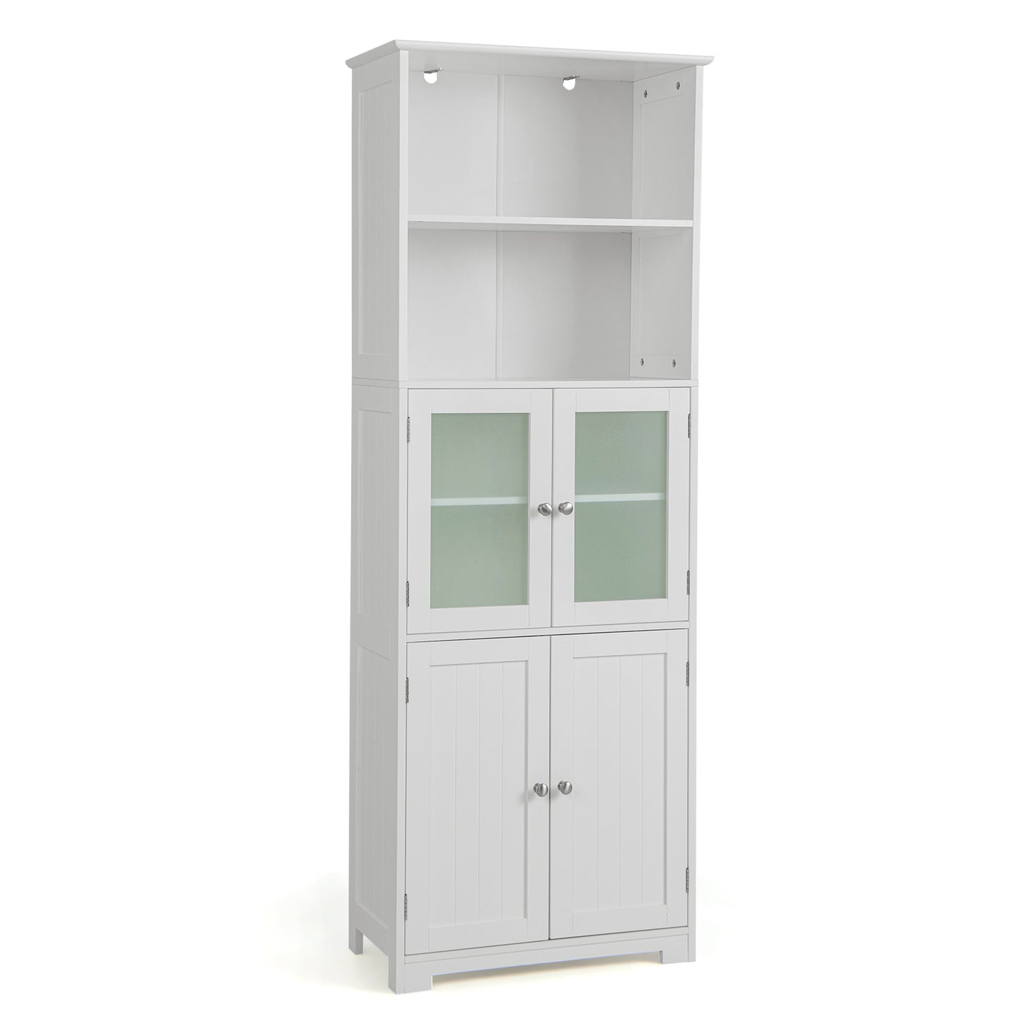 163cm Freestanding Bathroom Cabinet with 2 Compartments and Adjustable Shelves-White