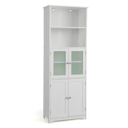 163cm Freestanding Bathroom Cabinet with 2 Compartments and Adjustable Shelves-White