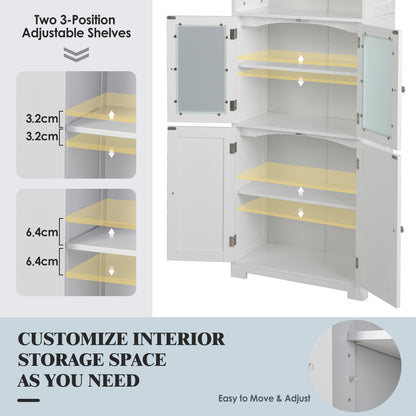 163cm Freestanding Bathroom Cabinet with 2 Compartments and Adjustable Shelves-White
