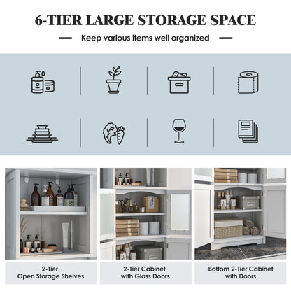 163cm Freestanding Bathroom Cabinet with 2 Compartments and Adjustable Shelves-White