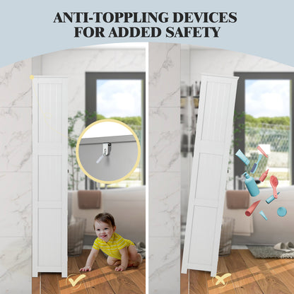 163cm Freestanding Bathroom Cabinet with 2 Compartments and Adjustable Shelves-White