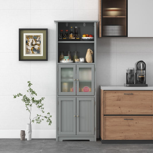 Costway 163cm Freestanding Bathroom Cabinet with Adjustable Shelves and 2 Compartments-Grey
