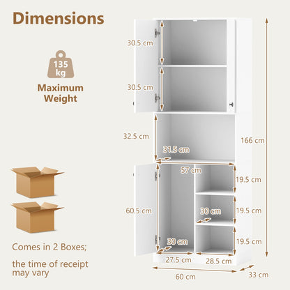 166 CM Kitchen Pantry Storage Cabinet Microwave Stand-White