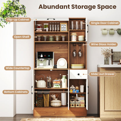 167cm Tall Pantry Cabinet with Hutch and Power Outlets-Natural