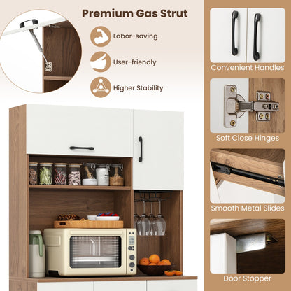 167cm Tall Pantry Cabinet with Hutch and Power Outlets-Natural