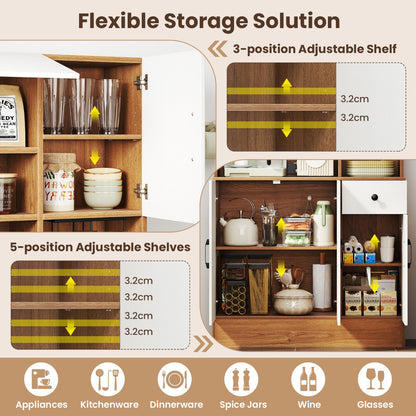 167cm Tall Pantry Cabinet with Hutch and Power Outlets-Natural