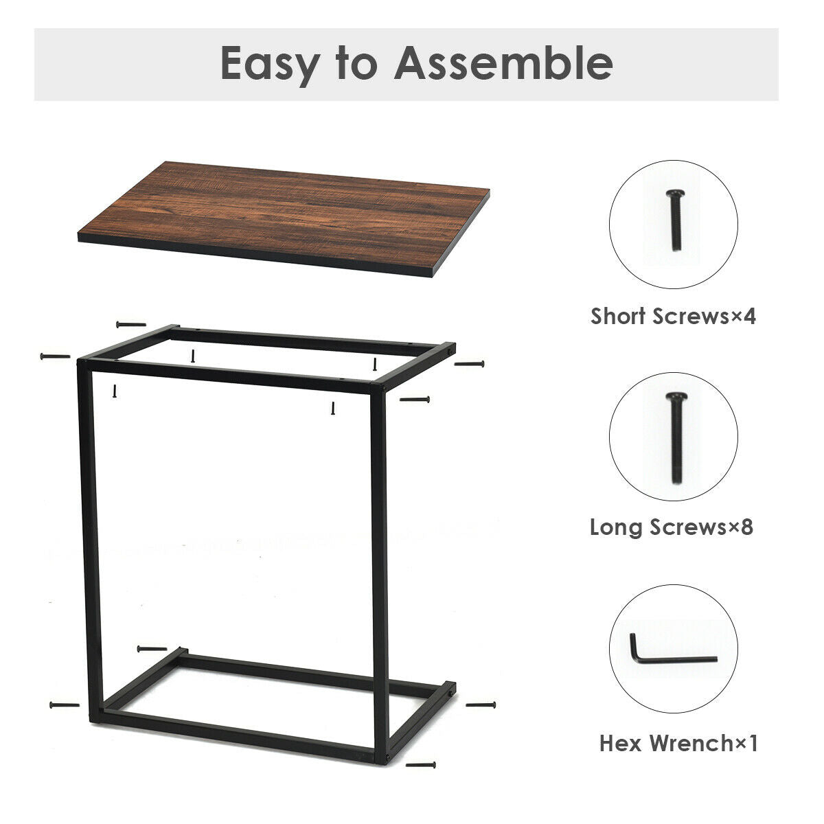 Costway Industrial Styled C Shaped Side, End Table-Brown