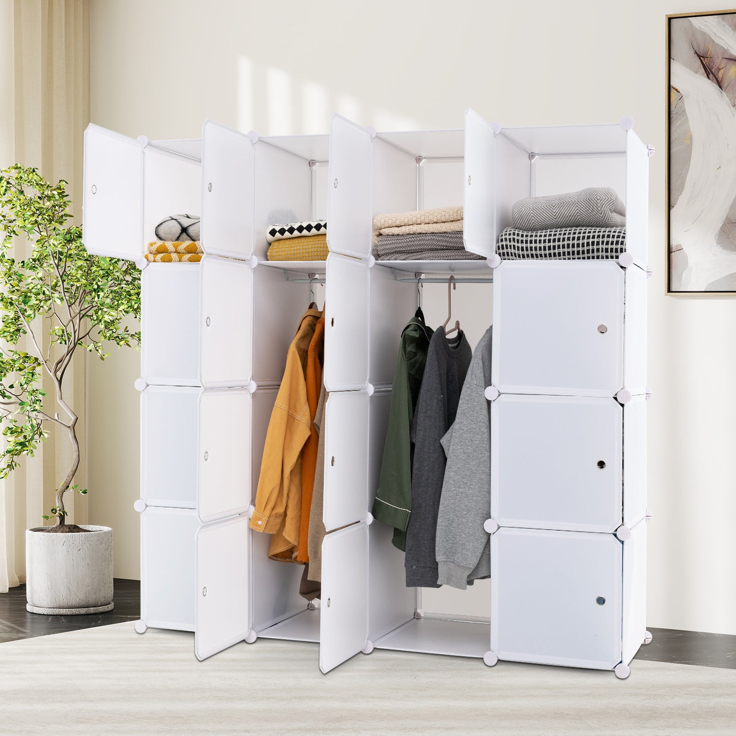 16-Cube Storage Organizer Portable Wardrobe Closet Modular Cabinet-White
