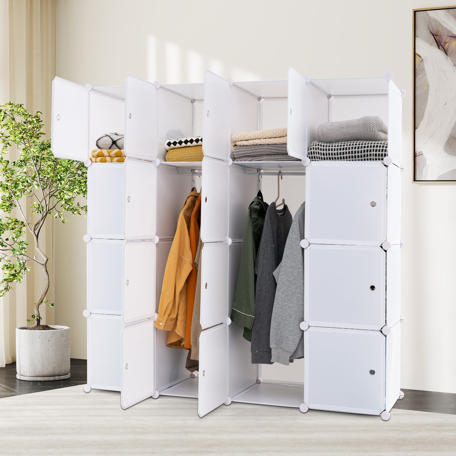 16-Cube Storage Organizer Portable Wardrobe Closet Modular Cabinet-White