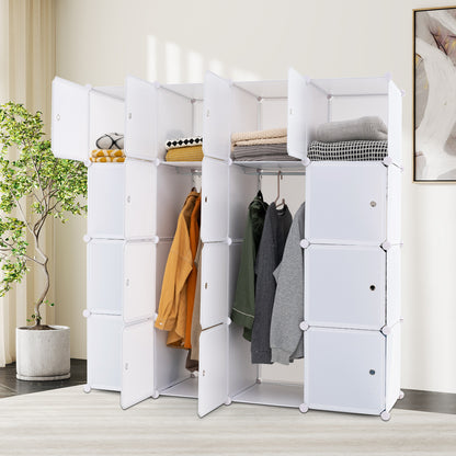 16-Cube Storage Organizer Portable Wardrobe Closet Modular Cabinet-White