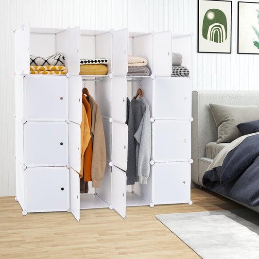 16-Cube Storage Organizer Portable Wardrobe Closet Modular Cabinet-White