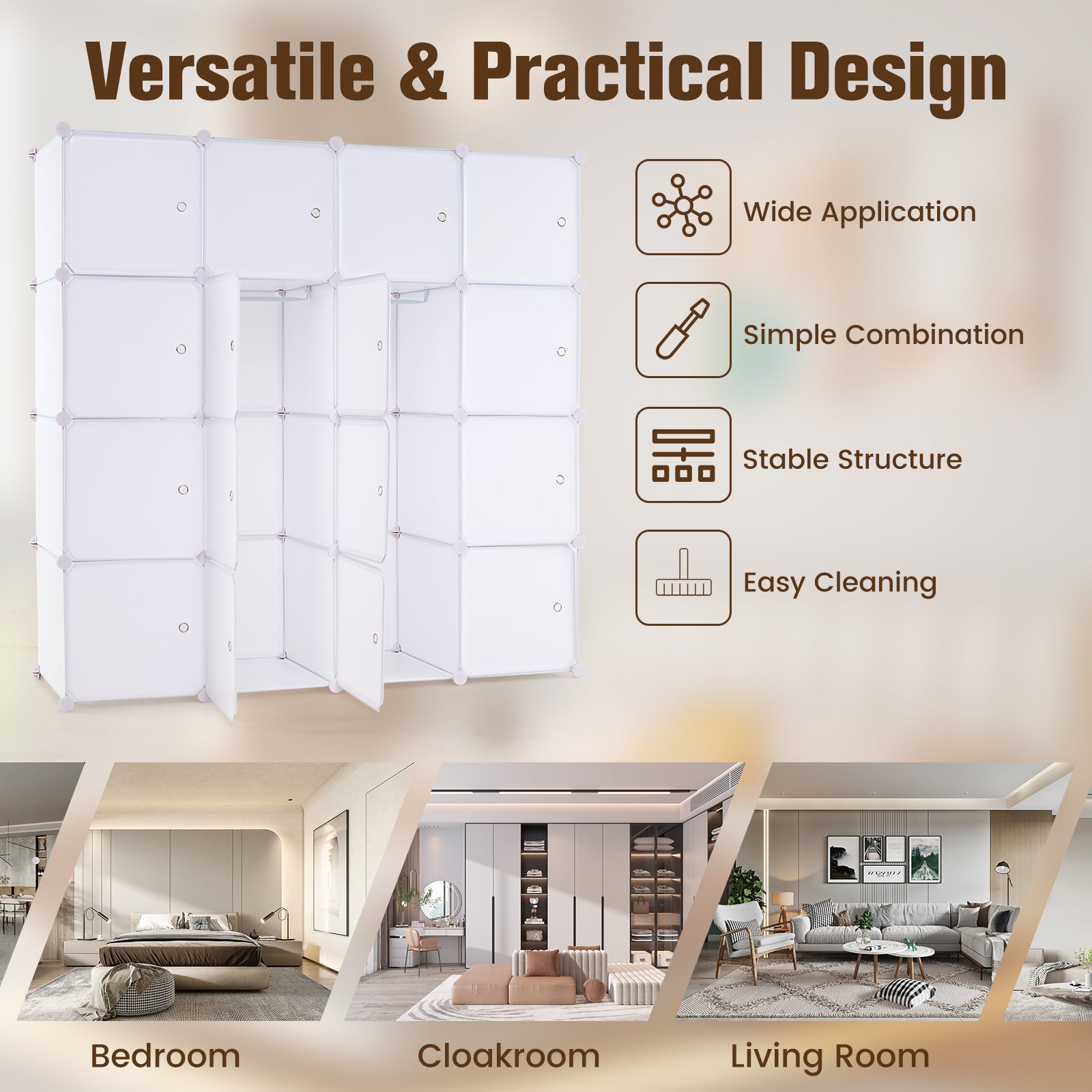 16-Cube Storage Organizer Portable Wardrobe Closet Modular Cabinet-White