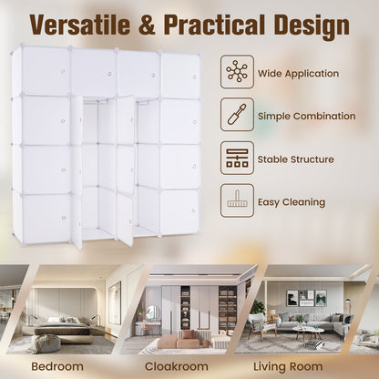 16-Cube Storage Organizer Portable Wardrobe Closet Modular Cabinet-White