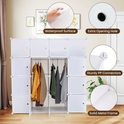 16-Cube Storage Organizer Portable Wardrobe Closet Modular Cabinet-White