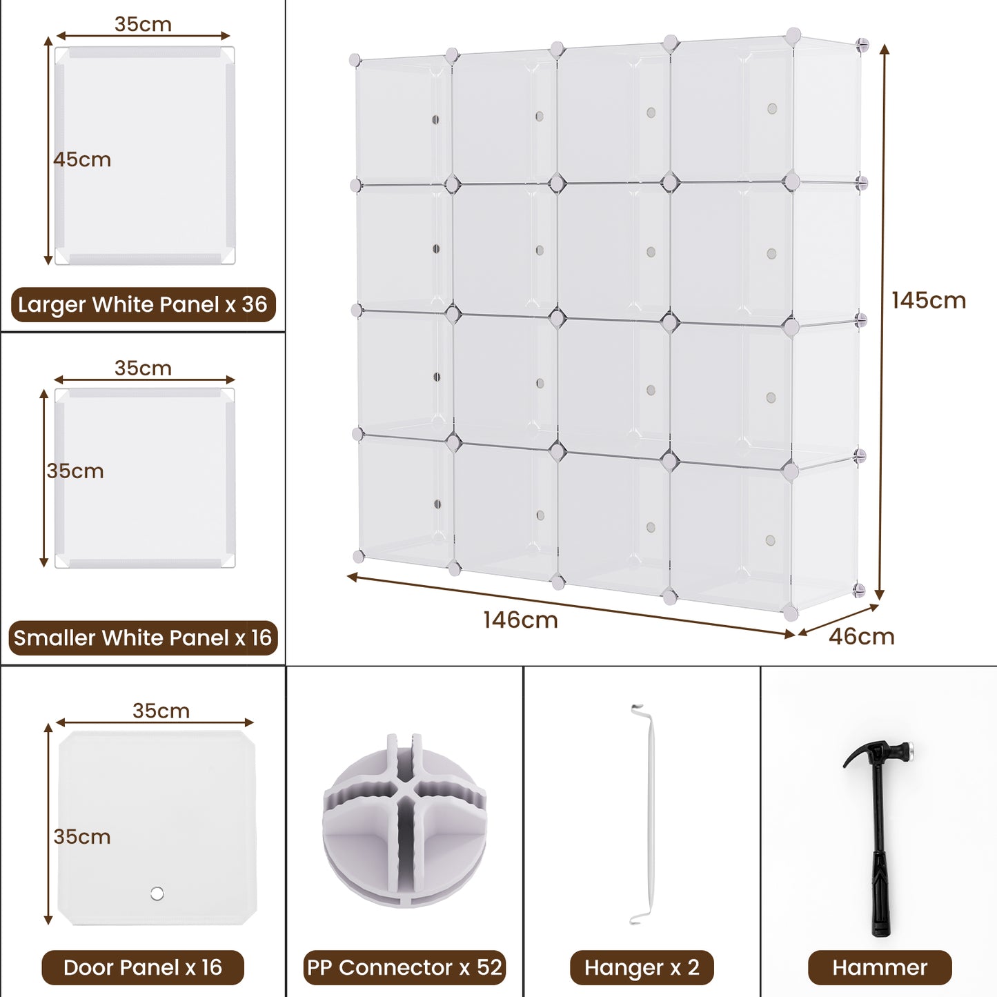 16-Cube Storage Organizer Portable Wardrobe Closet Modular Cabinet-White