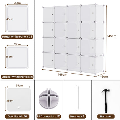 16-Cube Storage Organizer Portable Wardrobe Closet Modular Cabinet-White