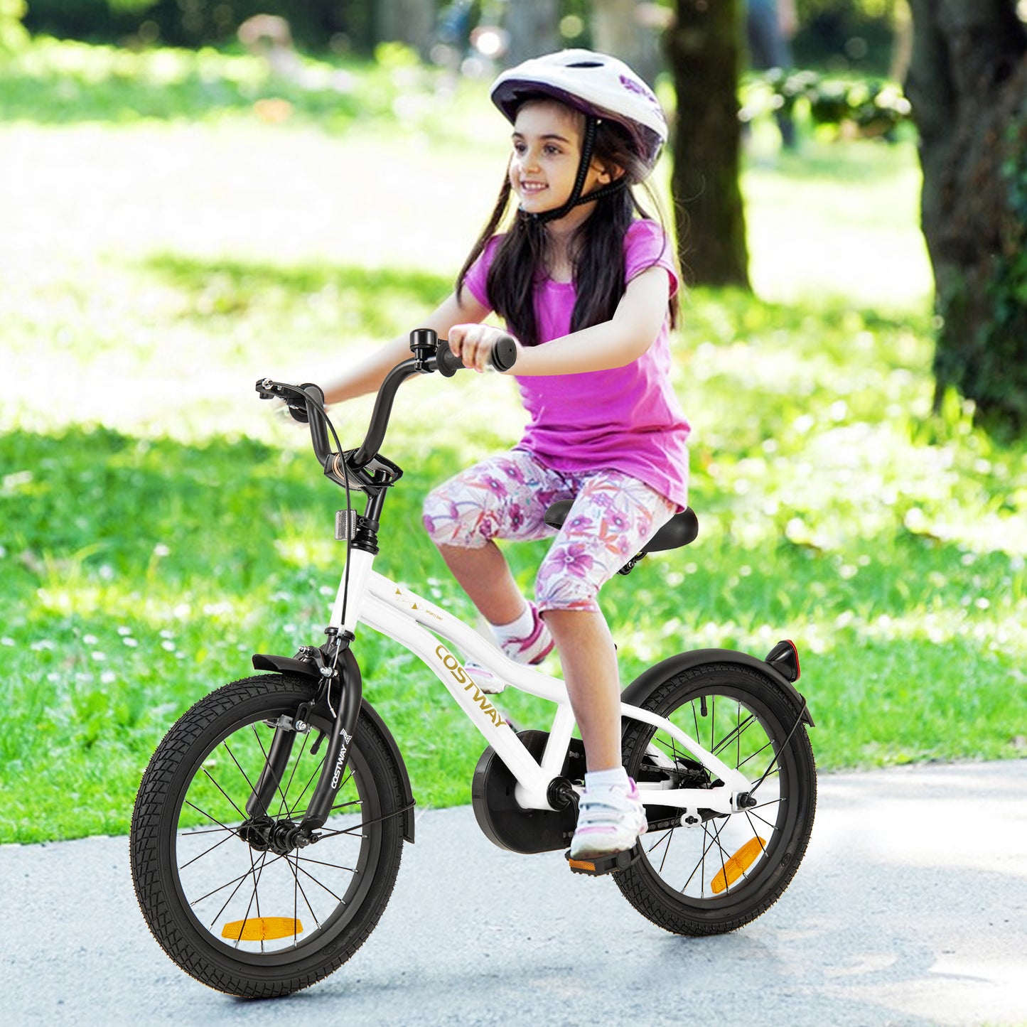 16 Inch Kids Bike Adjustable with Removable Training Wheels for Aged 4-7-White