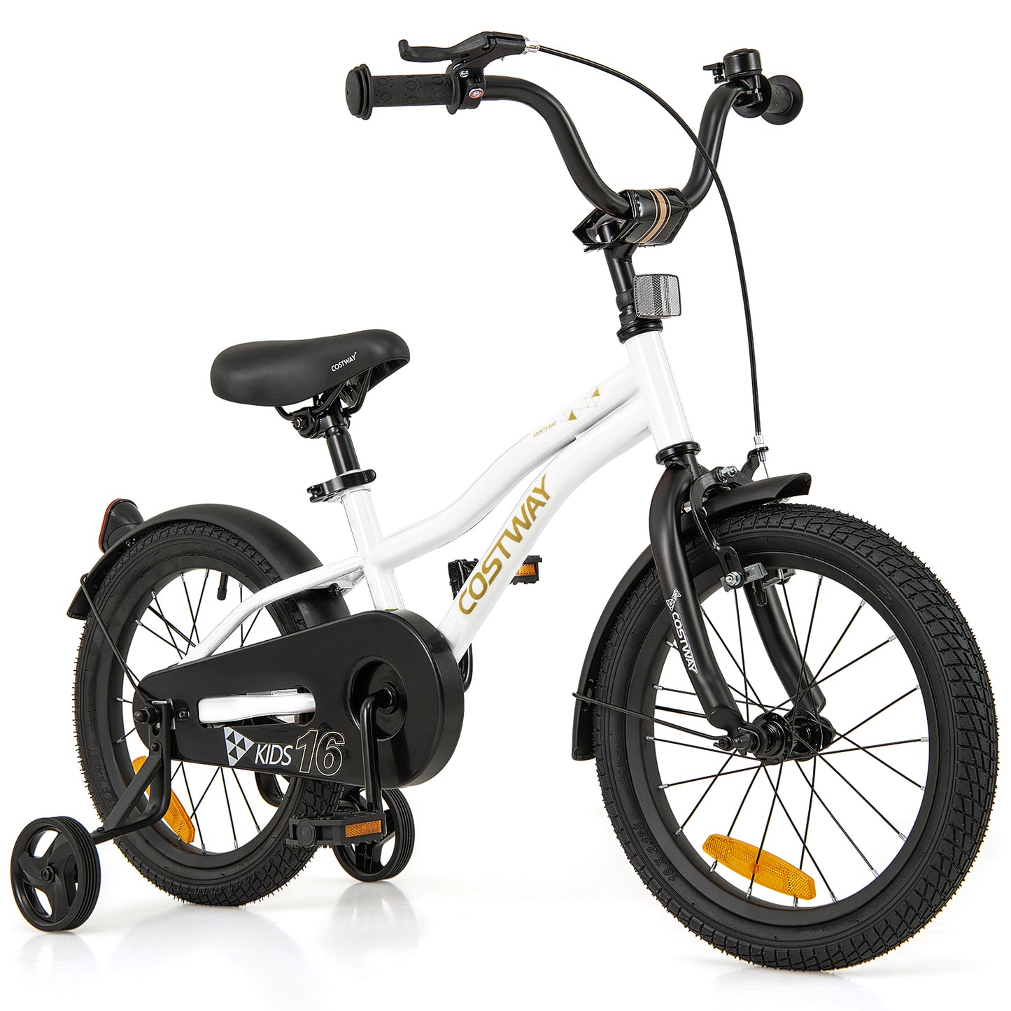 16 Inch Kids Bike Adjustable with Removable Training Wheels for Aged 4-7-White