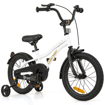 16 Inch Kids Bike Adjustable with Removable Training Wheels for Aged 4-7-White